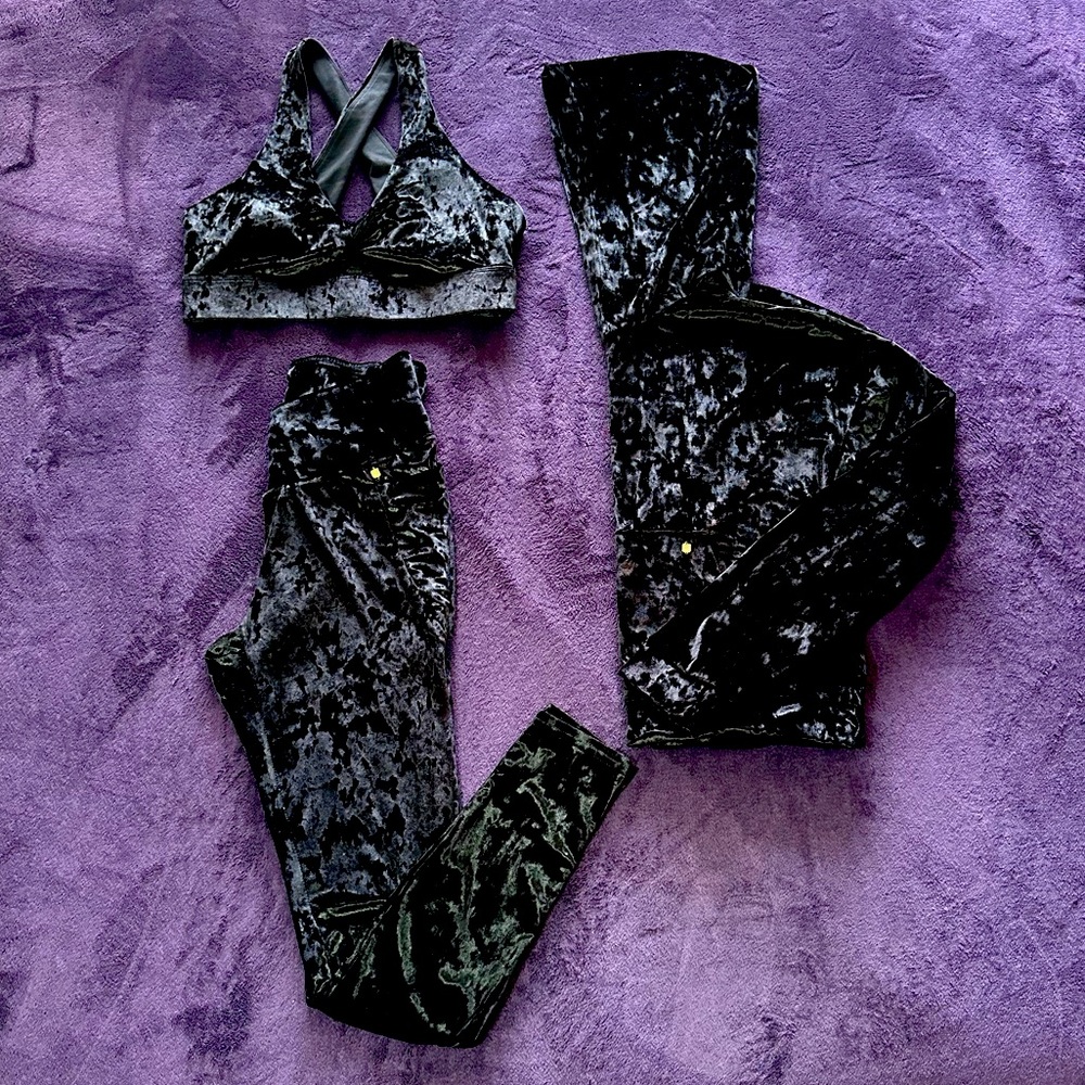 Y2K Black Crushed Velour Lounge Set | Matching 3-Piece Set | Size M | Worn Once